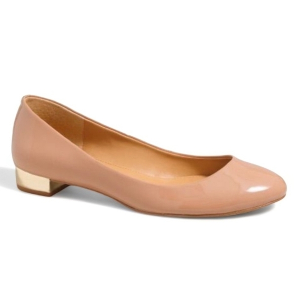 J. Crew Lily Womens Nude Patent Leather Flats Metalic Gold Janey Heels Size.8.5 - Picture 1 of 16